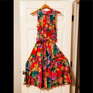 Vintage Multi Colored Floral Belted Dress